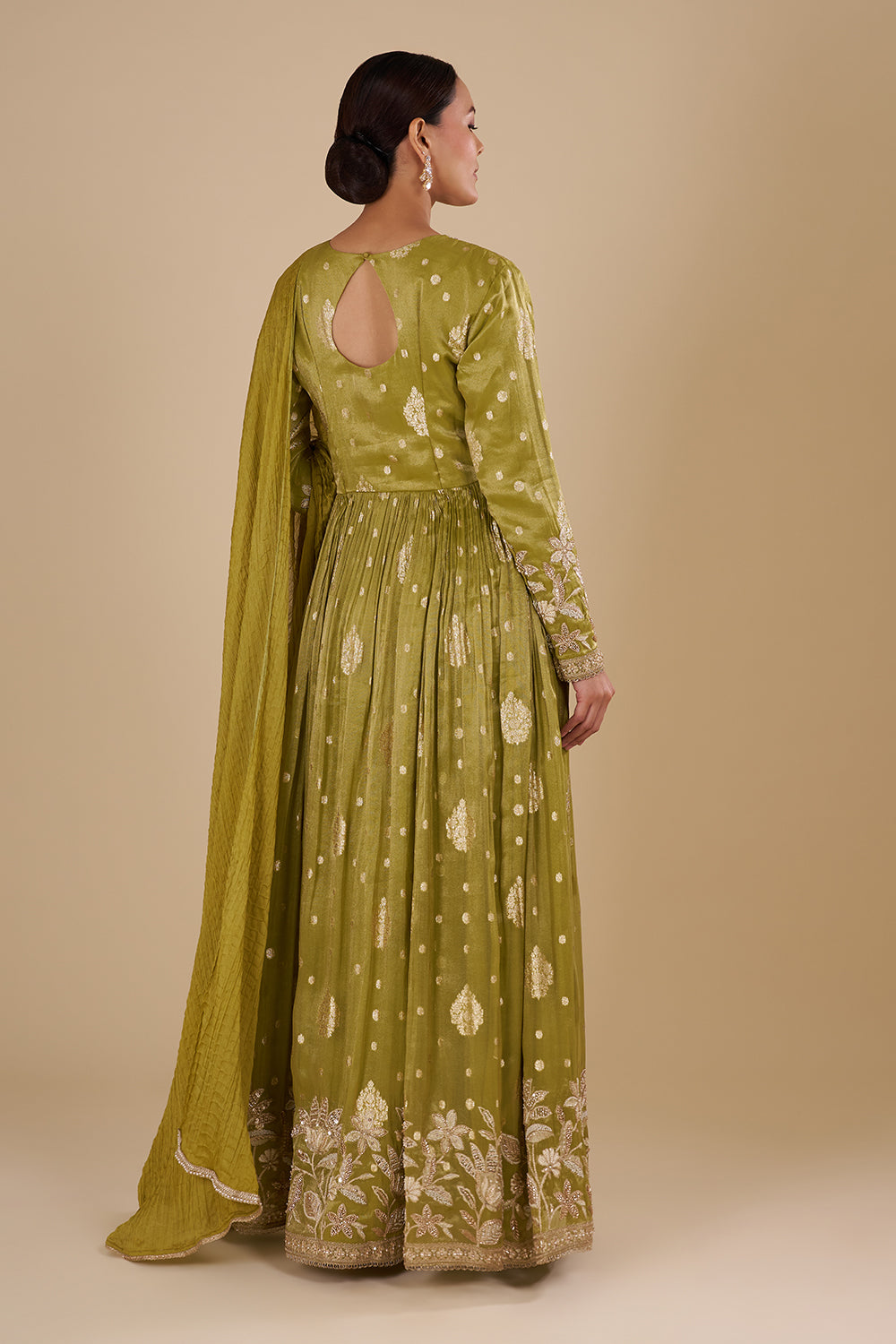 Olive Green Silk Blend Anarkali Set