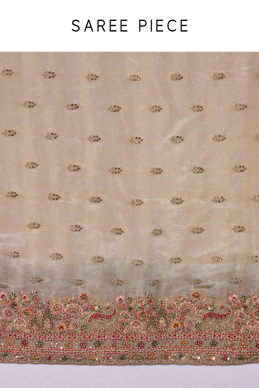 Olive Green Tissue Saree with Resham Embroidery and Unstitched Blouse