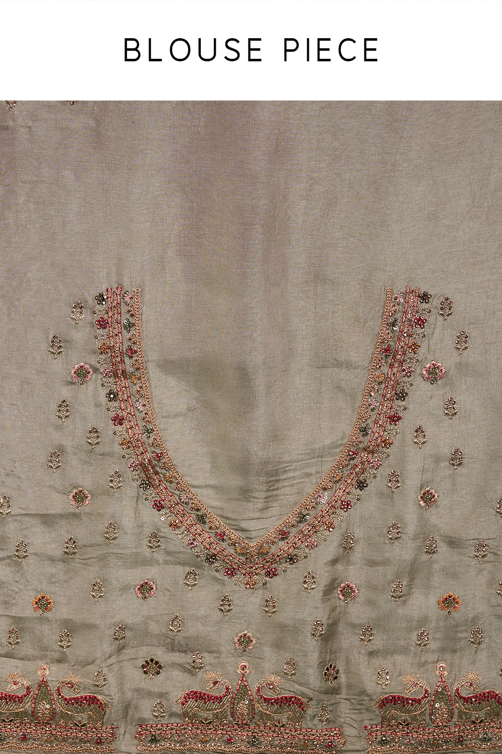 Olive Green Tissue Saree with Resham Embroidery and Unstitched Blouse