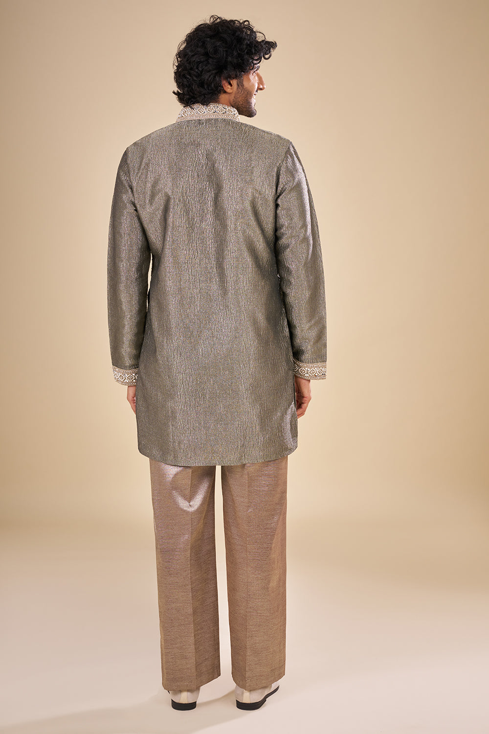 Olive Silk Kurta Set with Sequin Work