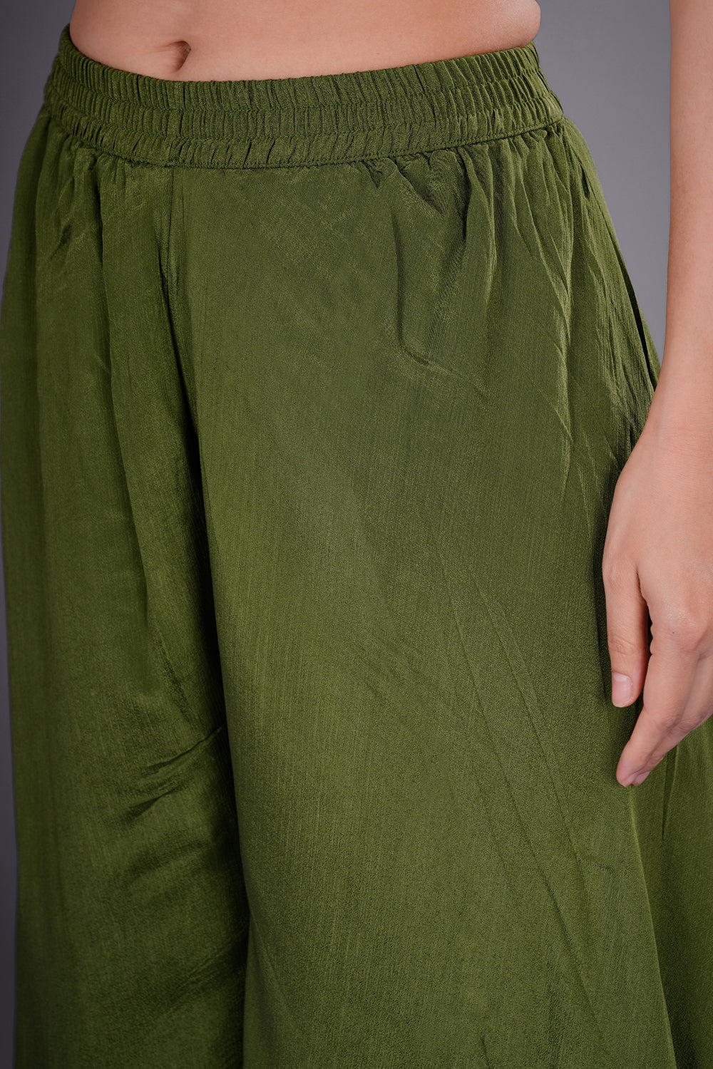 Olive Zari Brocade Short Kurta Palazzo Set with Zari Embroidery