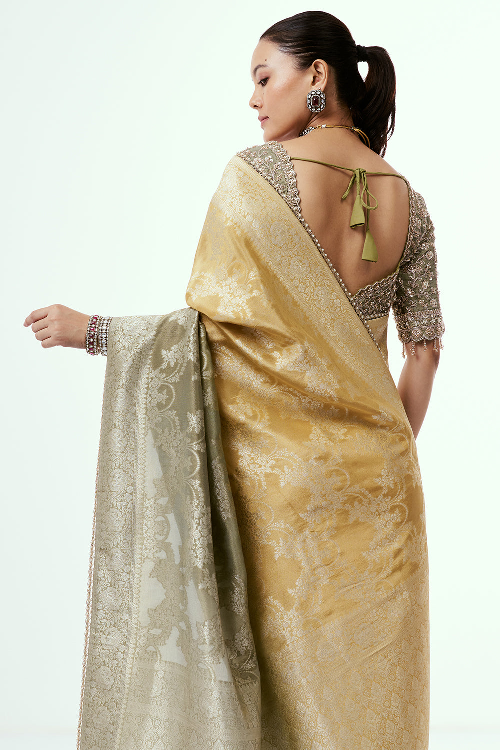 Ombre Banarasi Tissue Silk Ready-to-Wear Saree and Stitched Blouse