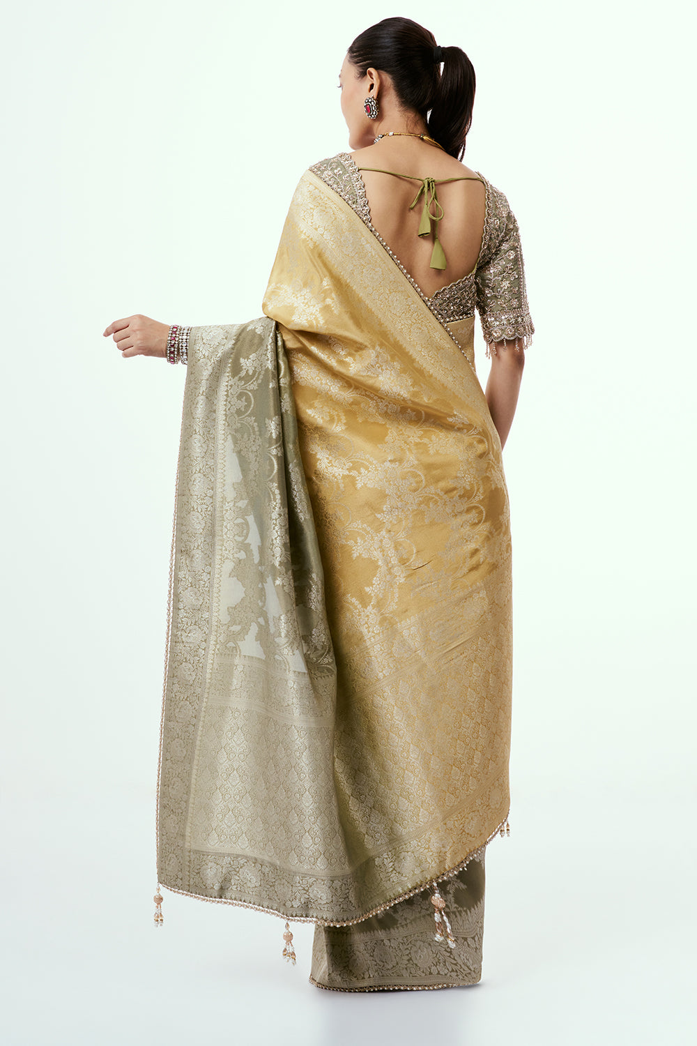 Ombre Banarasi Tissue Silk Ready-to-Wear Saree and Stitched Blouse