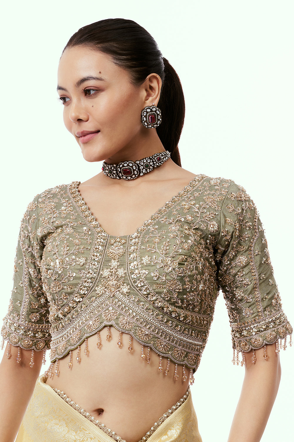 Ombre Banarasi Tissue Silk Ready-to-Wear Saree and Stitched Blouse