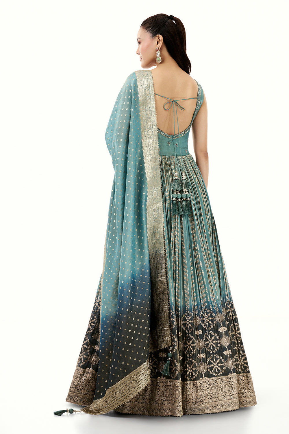 Ombre Brocade Anarkali Suit with Zari and Mirror Work