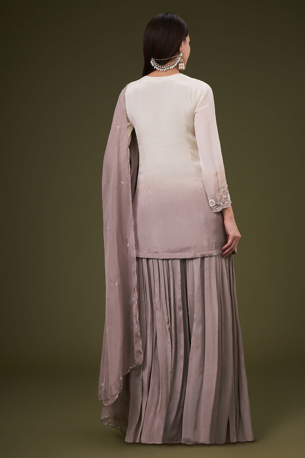 Ombre Grey Chinon Palazzo Suit with Pearl and Resham Work