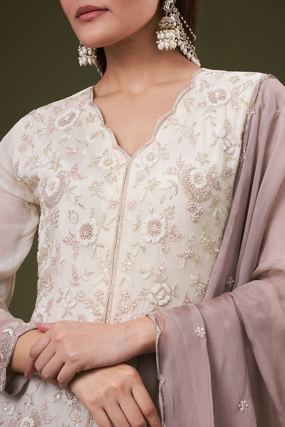 Ombre Grey Chinon Palazzo Suit with Pearl and Resham Work