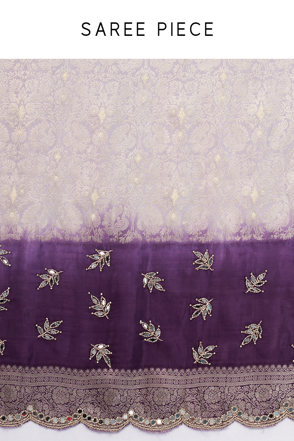 Ombre Purple Brocade Silk Woven Saree with Mirror and Cutdana Work