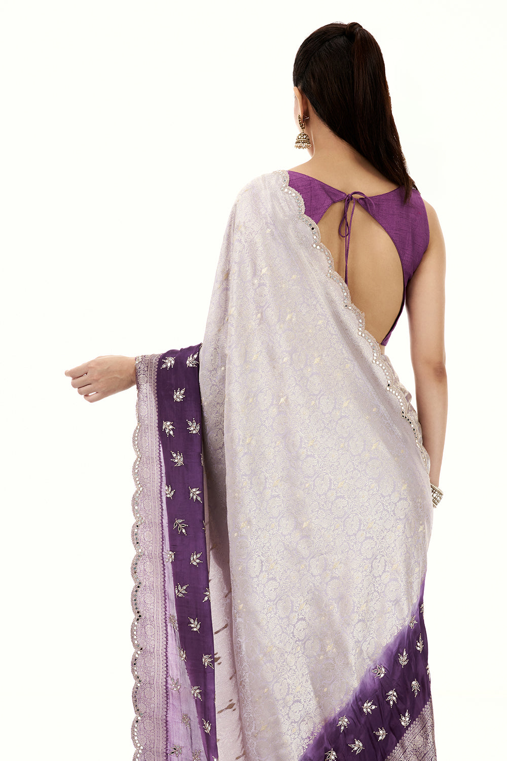 Ombre Purple Brocade Silk Woven Saree with Mirror and Cutdana Work