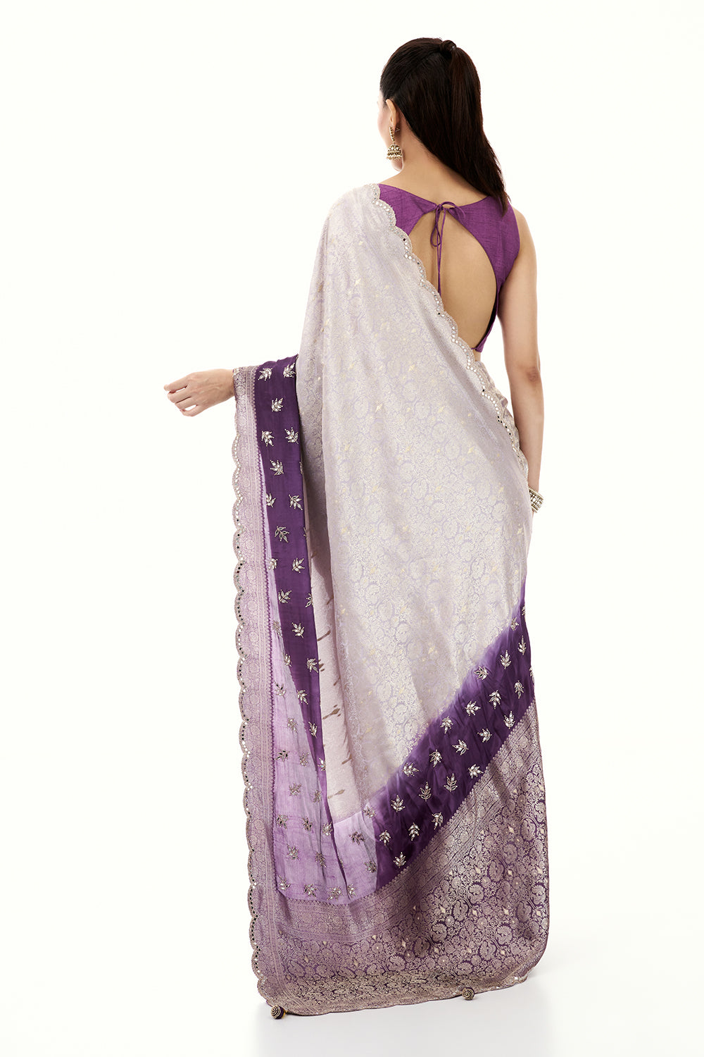 Ombre Purple Brocade Silk Woven Saree with Mirror and Cutdana Work