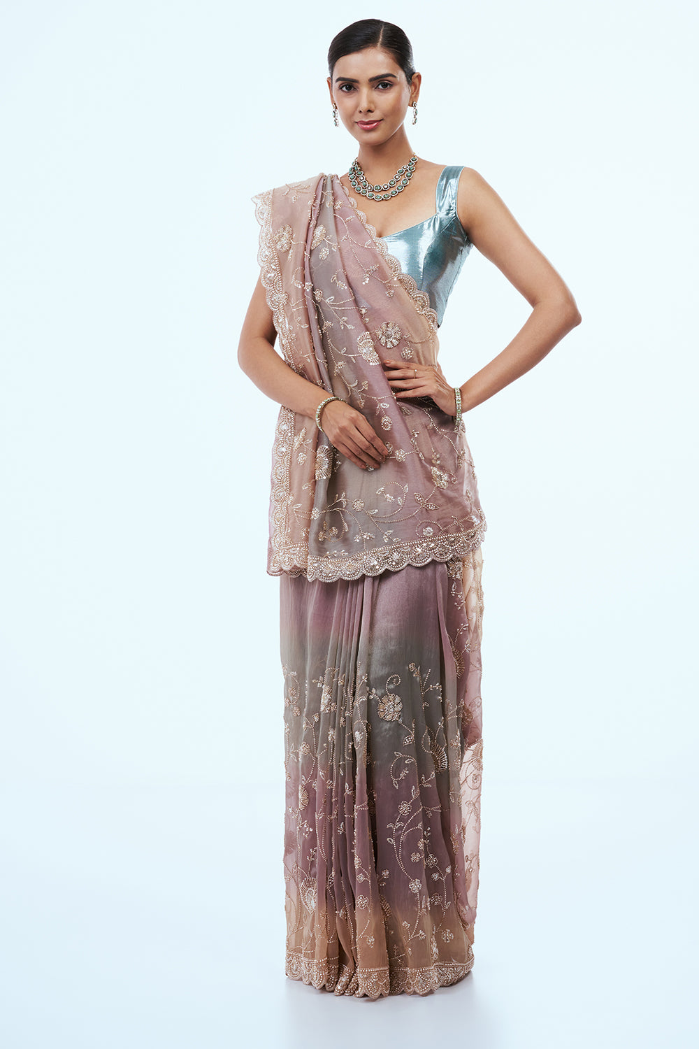 Ombré Shimmer Organza Saree with Cutdana Work