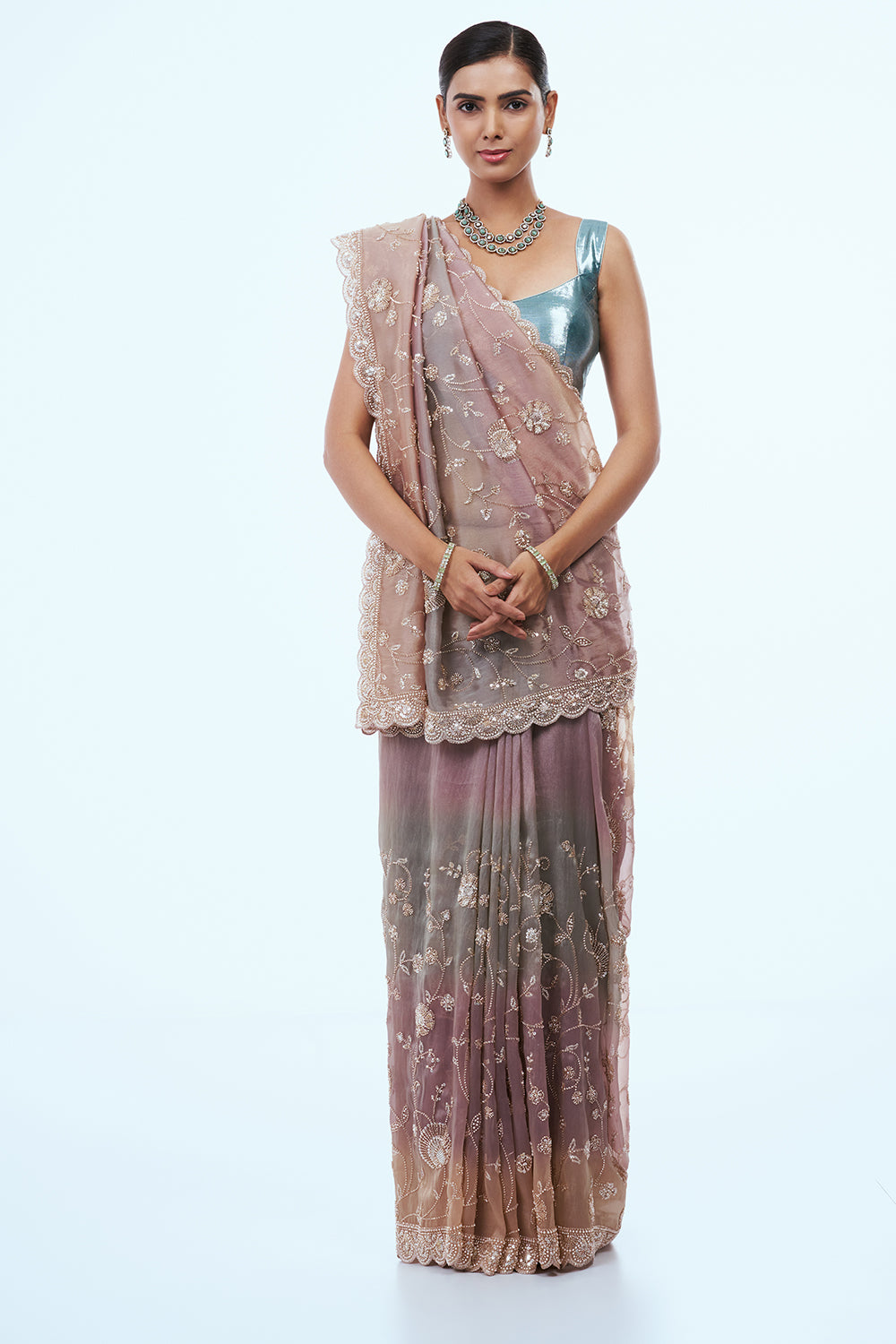 Ombré Shimmer Organza Saree with Cutdana Work