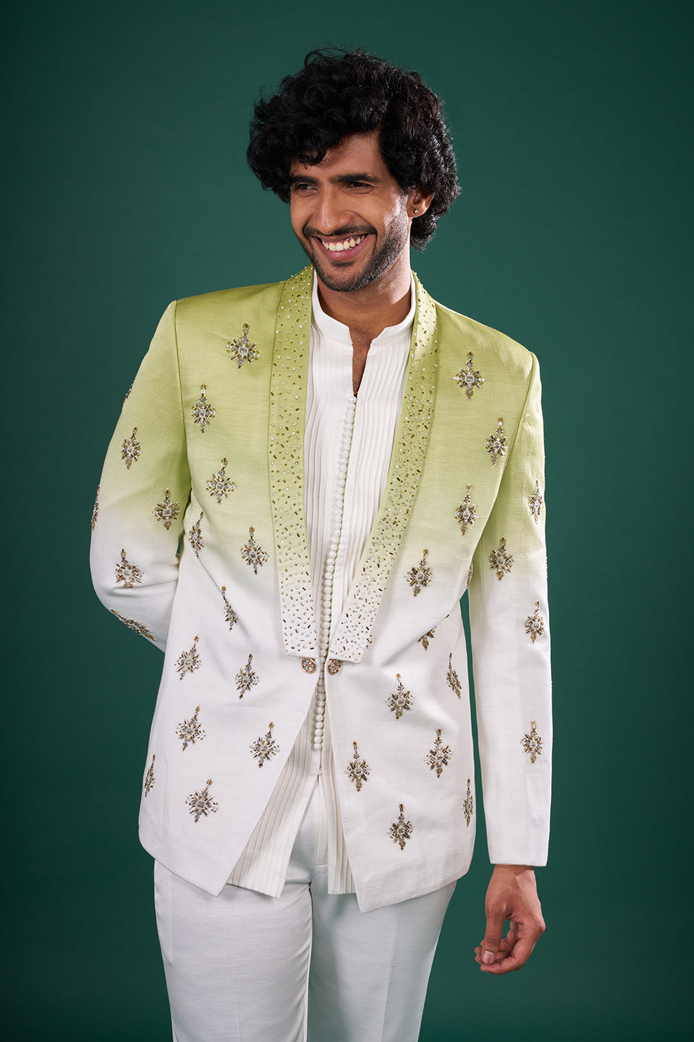 Ombre Silk Jacket Set with Sequin Embroidery