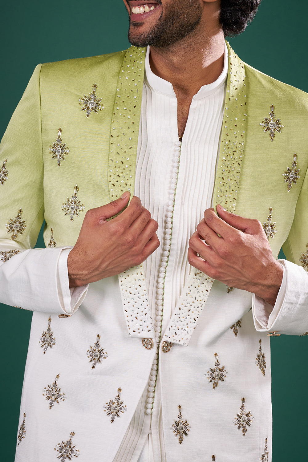 Ombre Silk Jacket Set with Sequin Embroidery