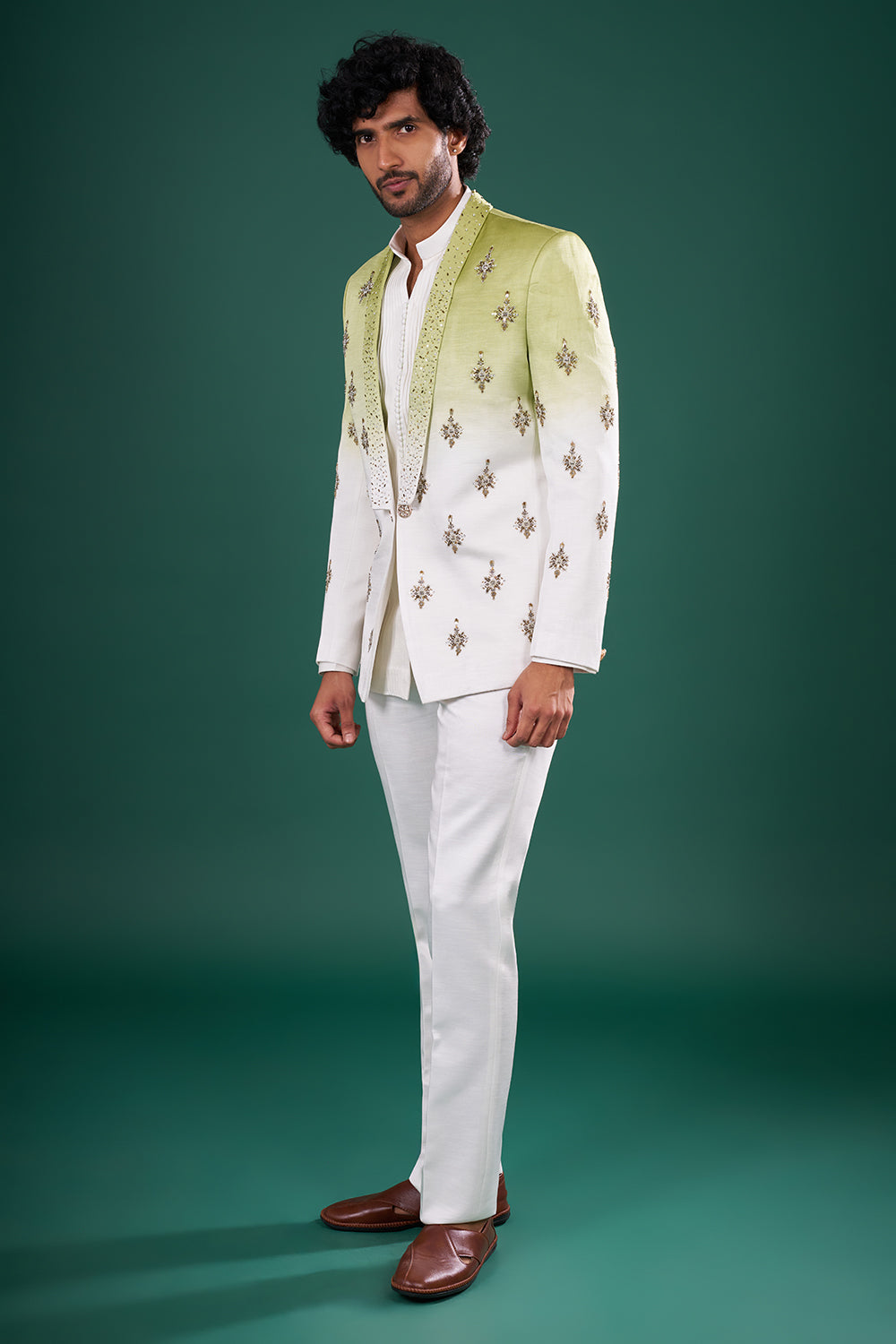 Ombre Silk Jacket Set with Sequin Embroidery