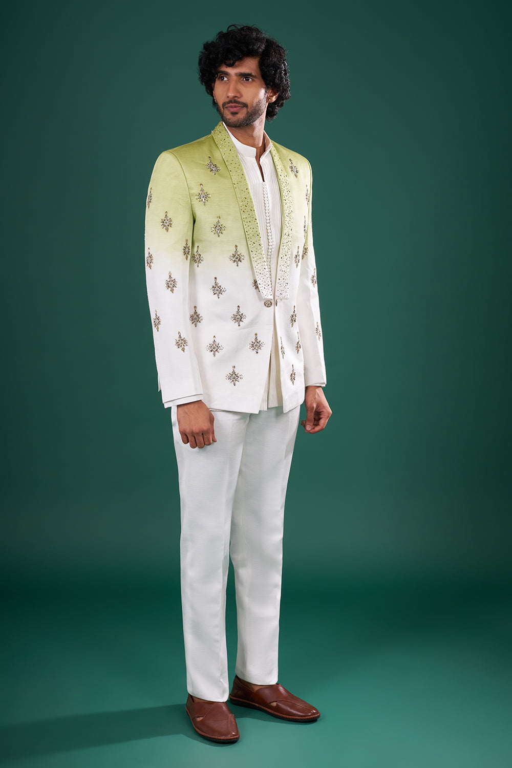 Ombre Silk Jacket Set with Sequin Embroidery