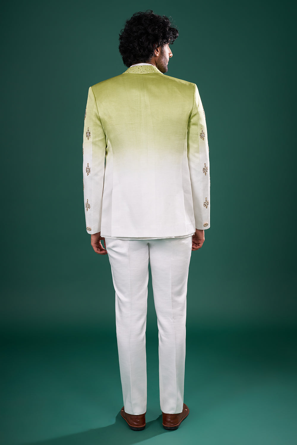 Ombre Silk Jacket Set with Sequin Embroidery