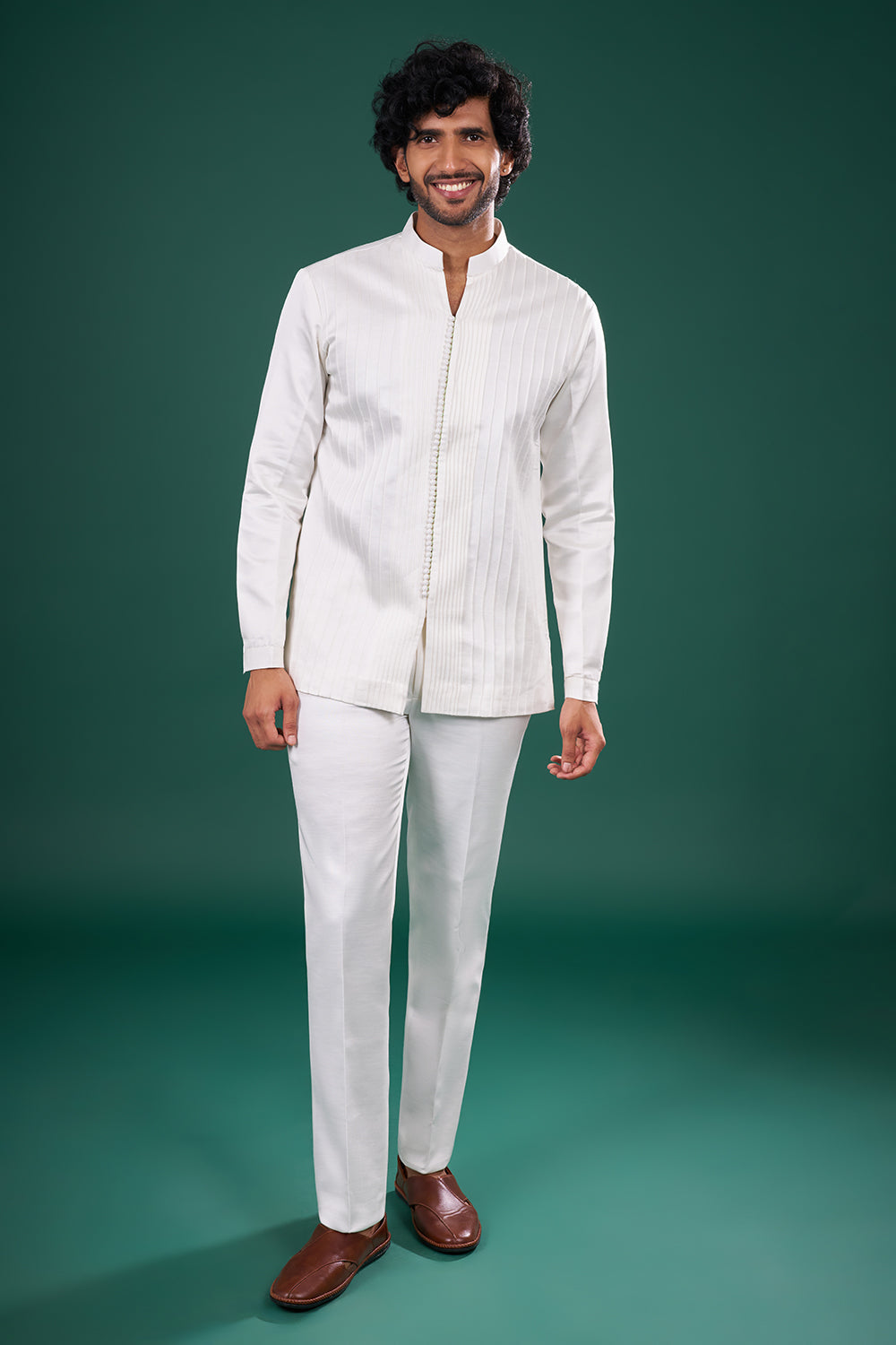 Ombre Silk Jacket Set with Sequin Embroidery