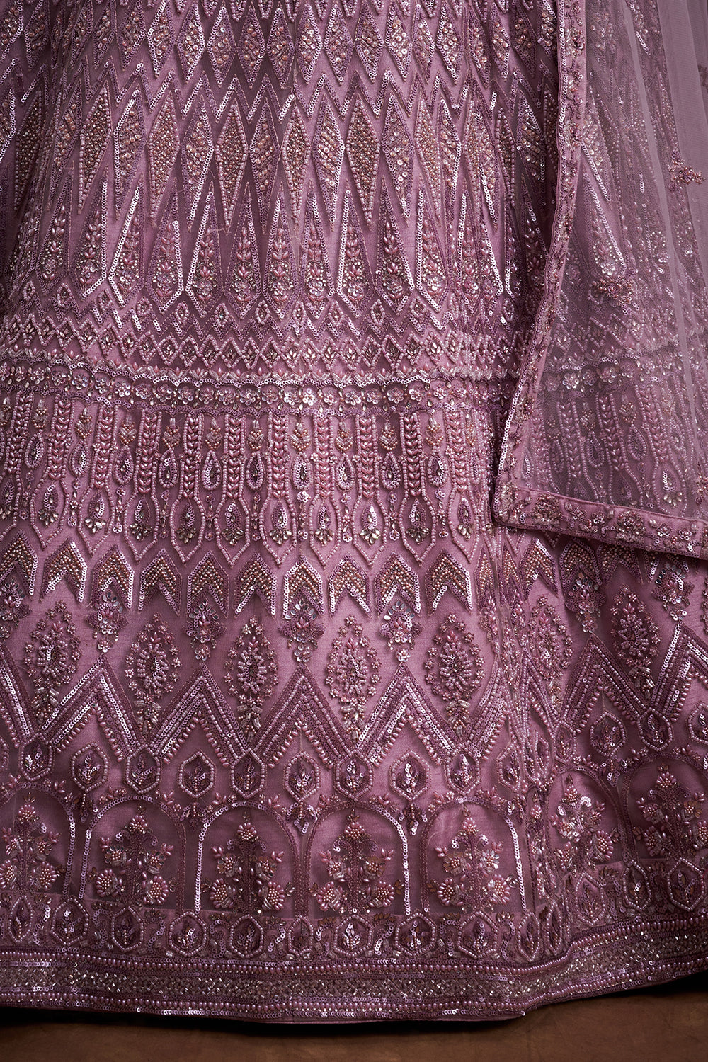 Lilac Net Bridal Lehenga with Sequins and Cutdana Work