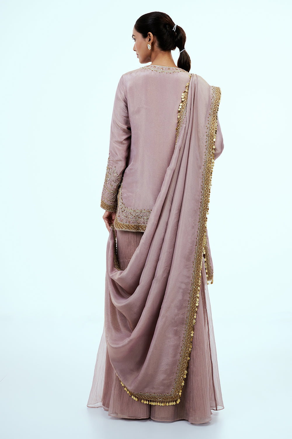 Onion Pink Crushed Tissue Palazzo with Aari Work