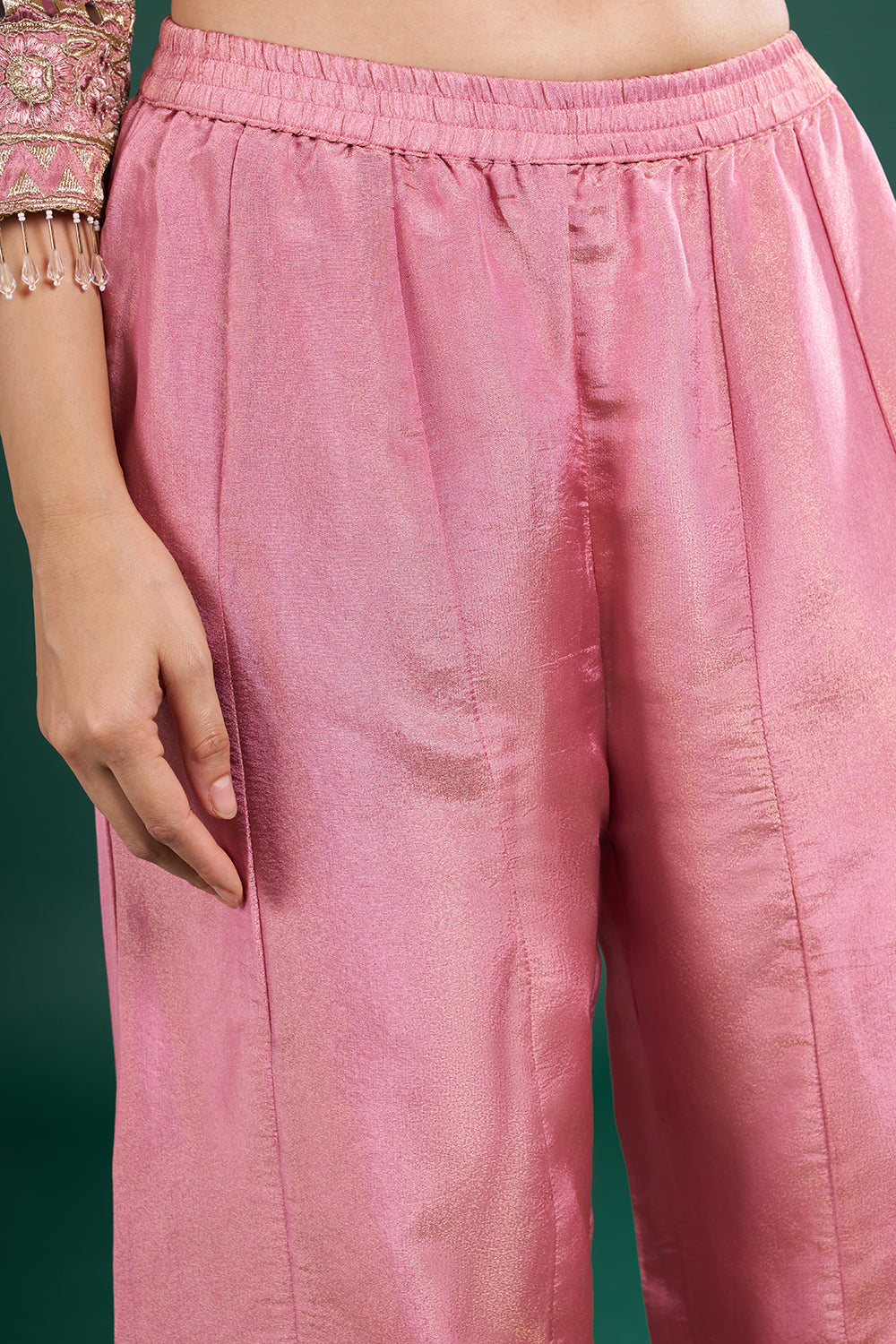 Onion Pink Kurta Set with Mirror Embroidery