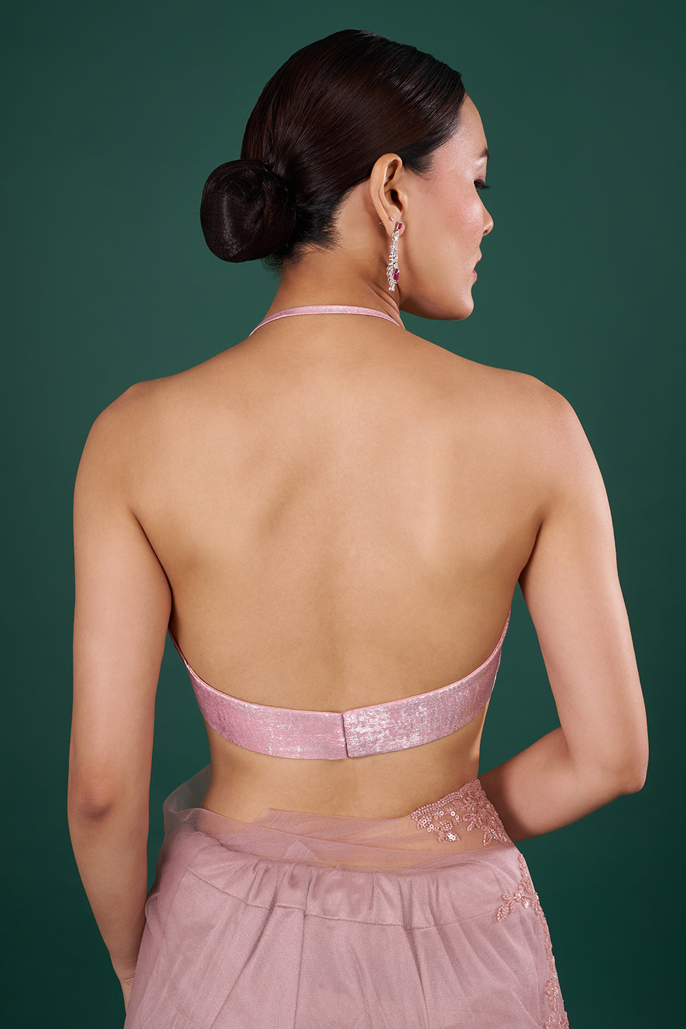 Onion Pink Net Saree with Sequin Embroidery