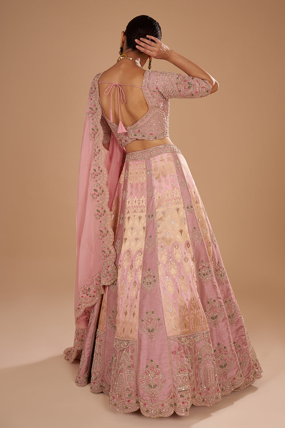 Onion Pink Pure Silk Lehenga Set with Buti Embroidery