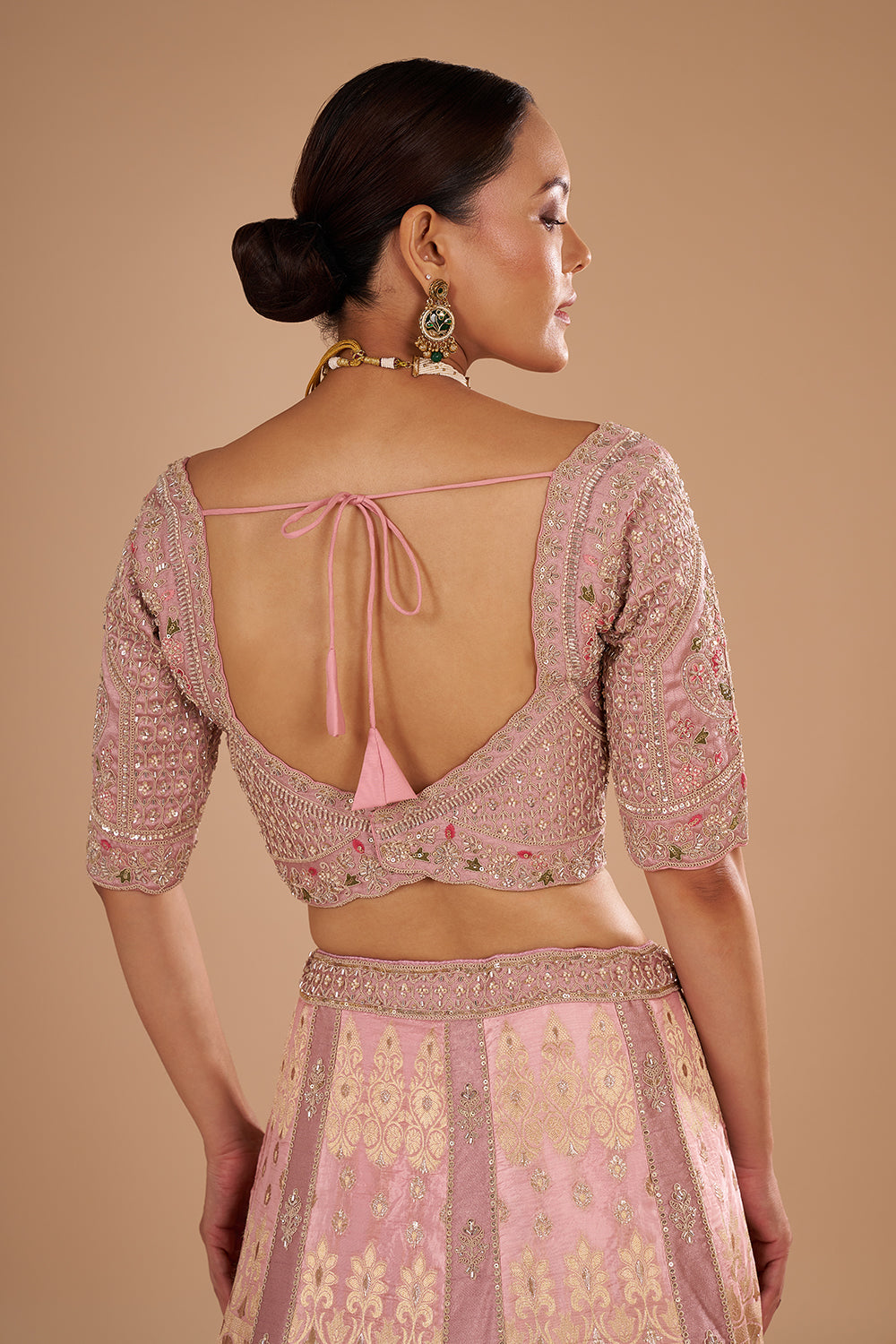 Onion Pink Pure Silk Lehenga Set with Buti Embroidery