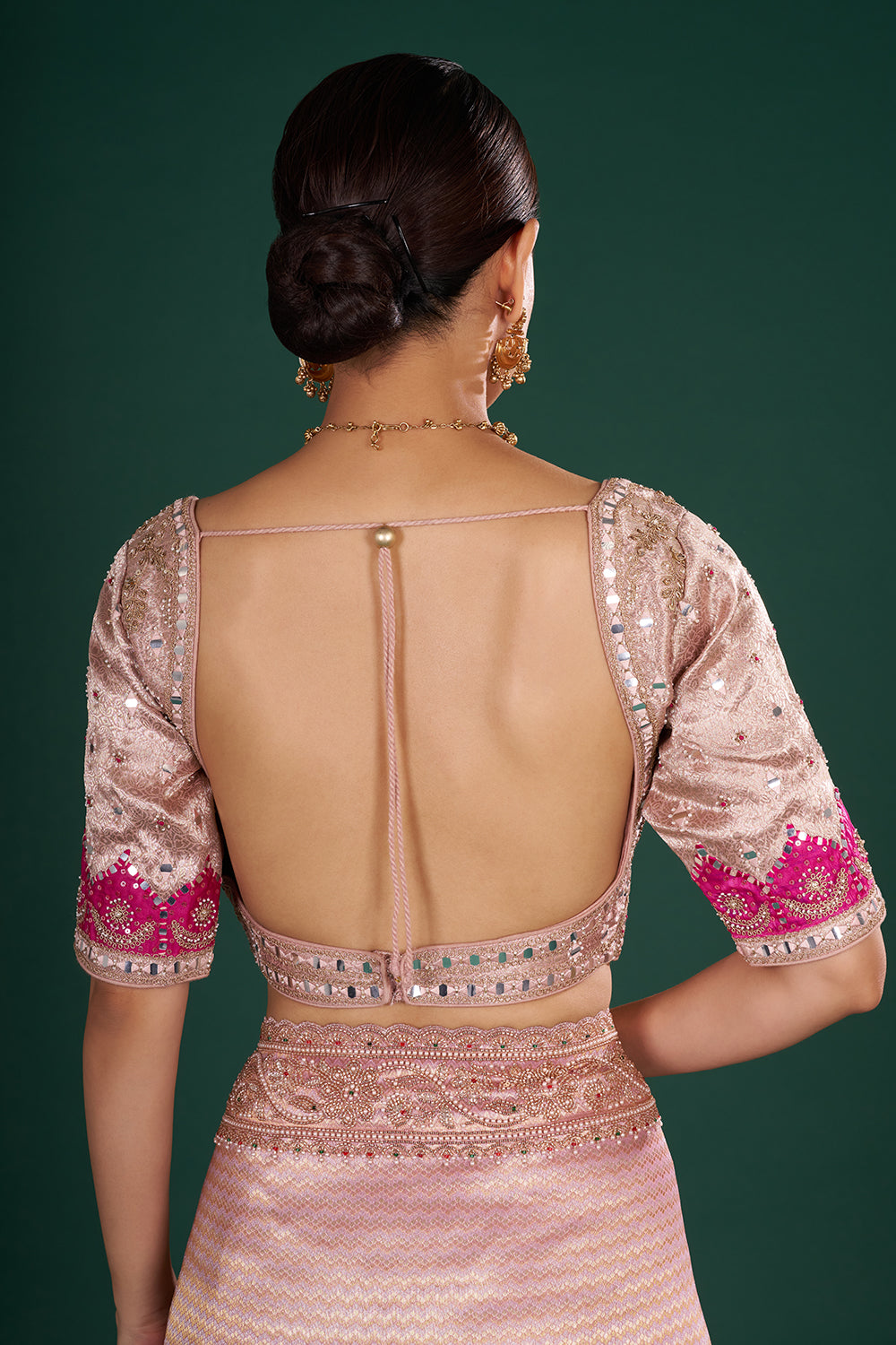 Onion Pink Shimmer Brocade Saree with Intricate Embroidery