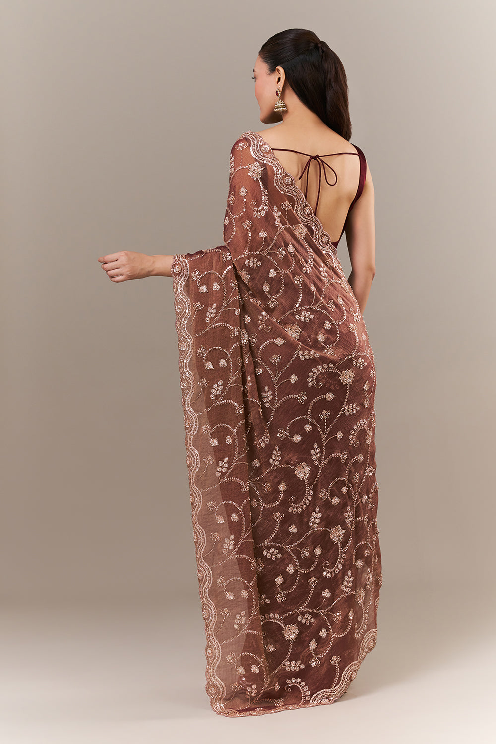 Onion Pink Shimmer Crush Saree with Sequin and Cutdana Work