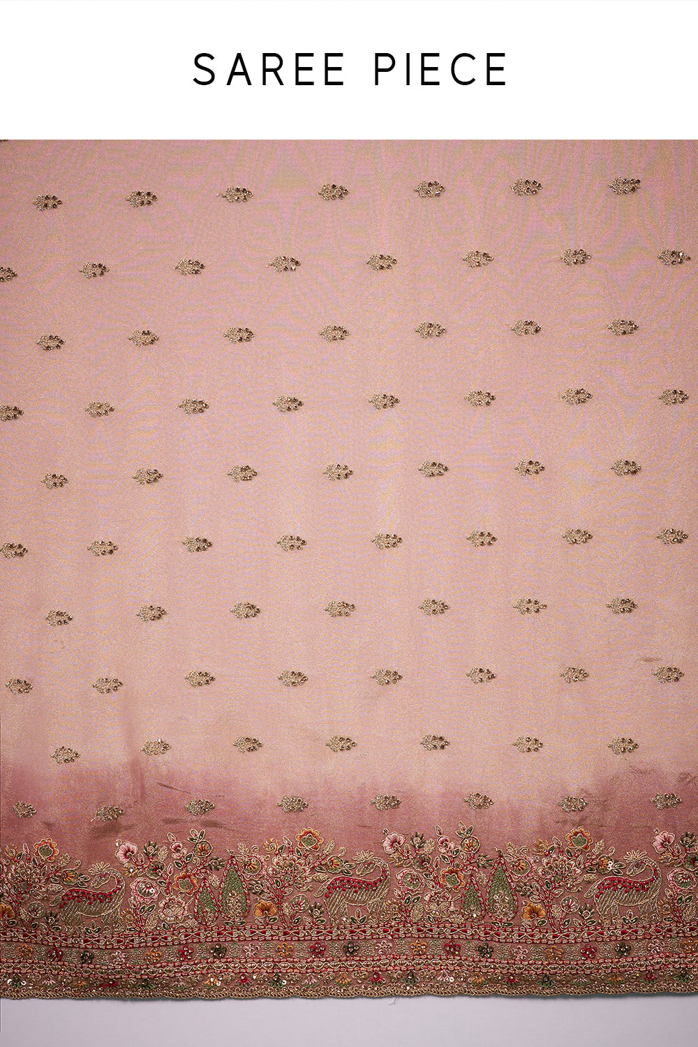 Onion Pink Shimmer Tissue Saree with Zari Work and Unstitched Blouse