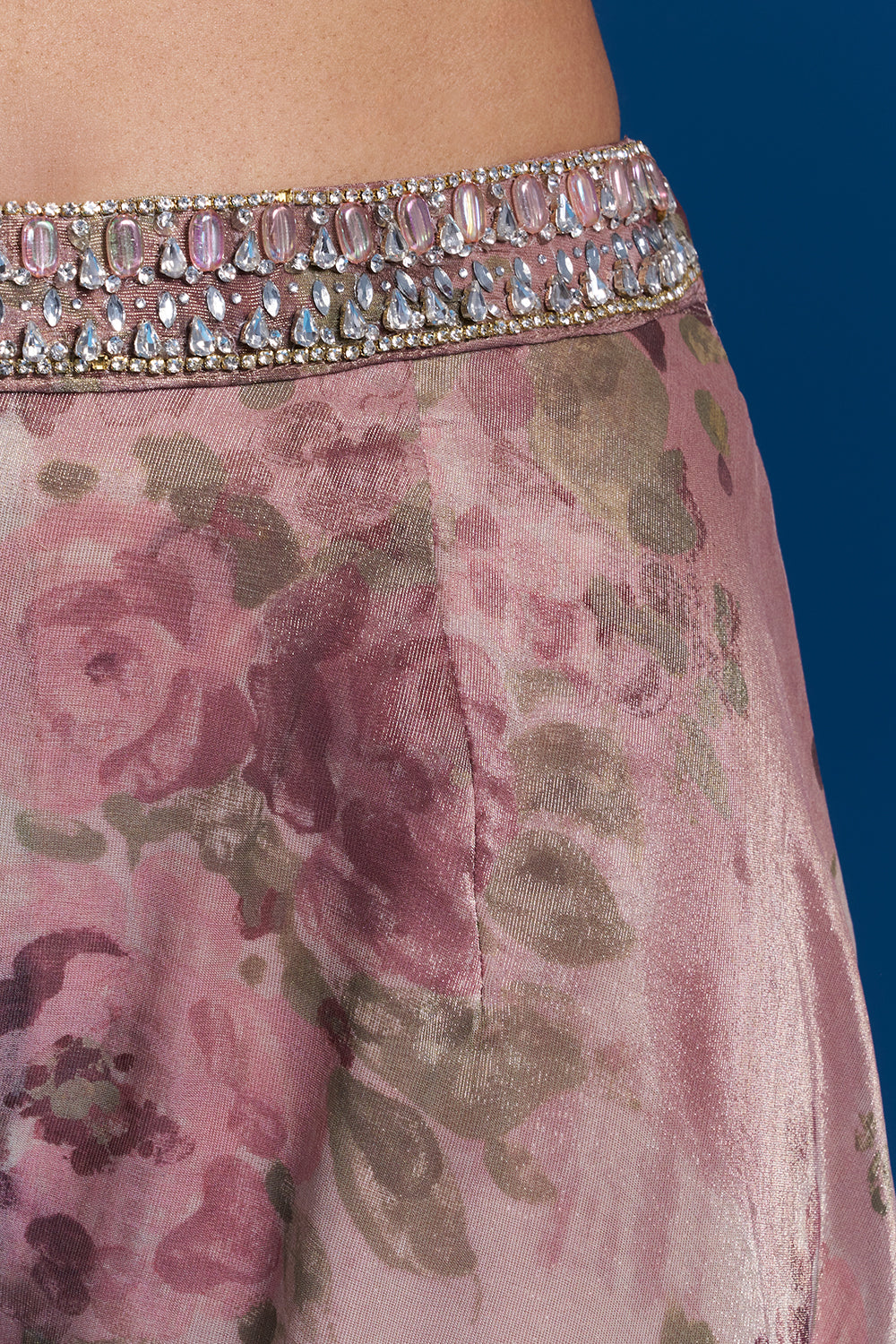 Onion Pink Shimmer Zari Palazzo Set with Crystal Work