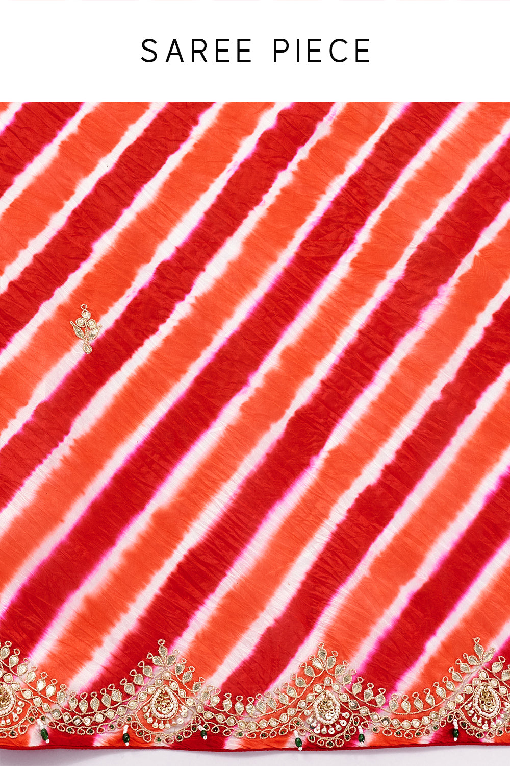 Orange and Red Organza Stripe Print Saree with Gota Work