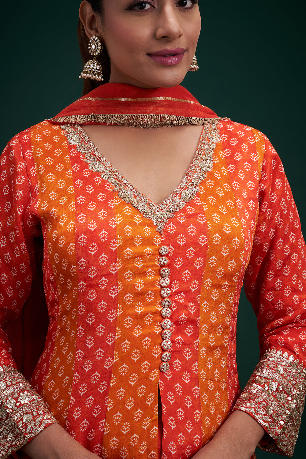 Orange Chiffon Anarkali Suit with Zardozi and Sequin Embroidery