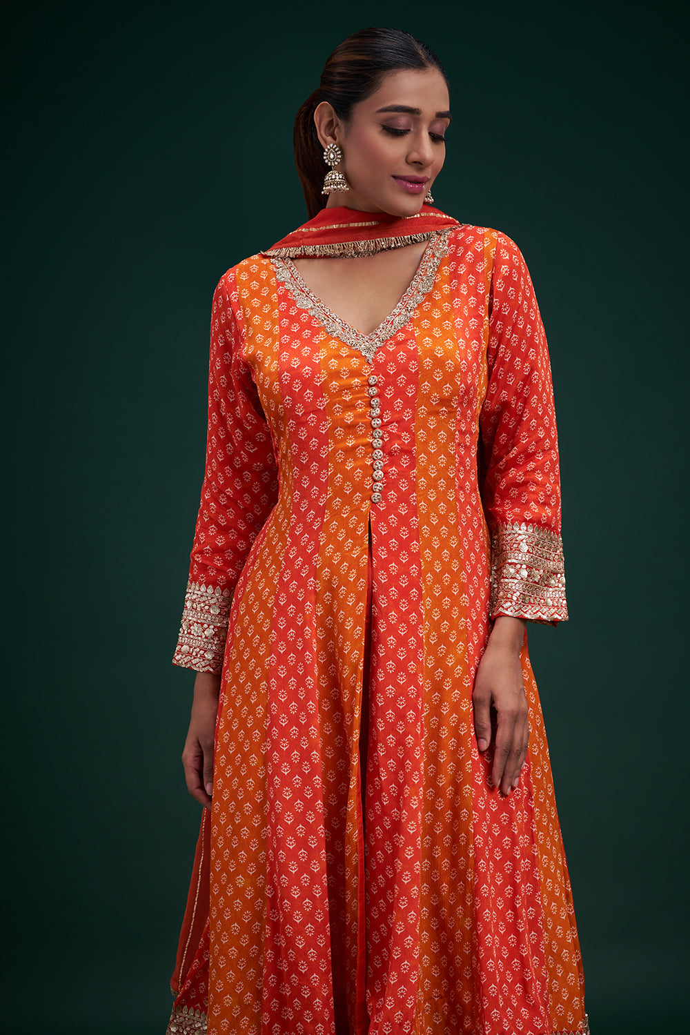 Orange Chiffon Anarkali Suit with Zardozi and Sequin Embroidery