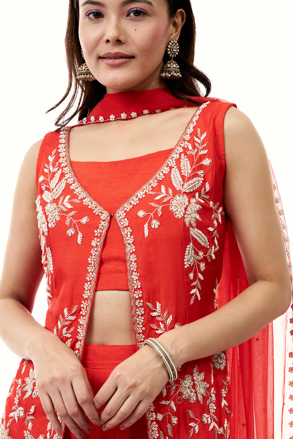 Orange Cotton Silk Palazzo Set with Cutdana and Moti Work