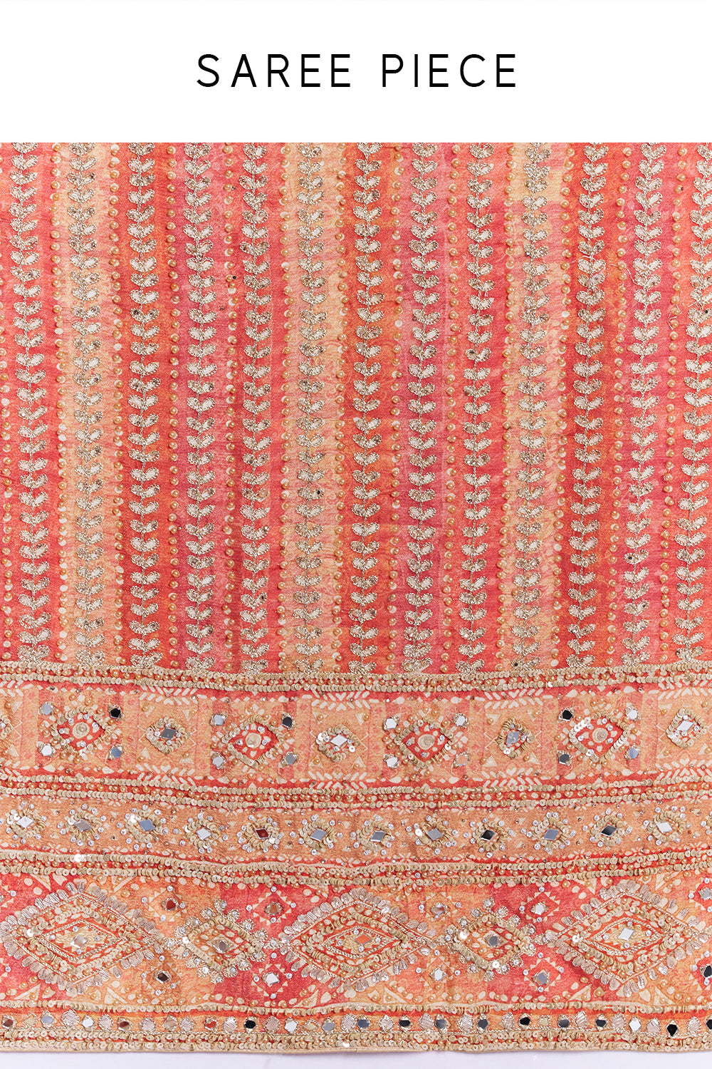 Orange Crepe Embellished Saree And Stitched Blouse