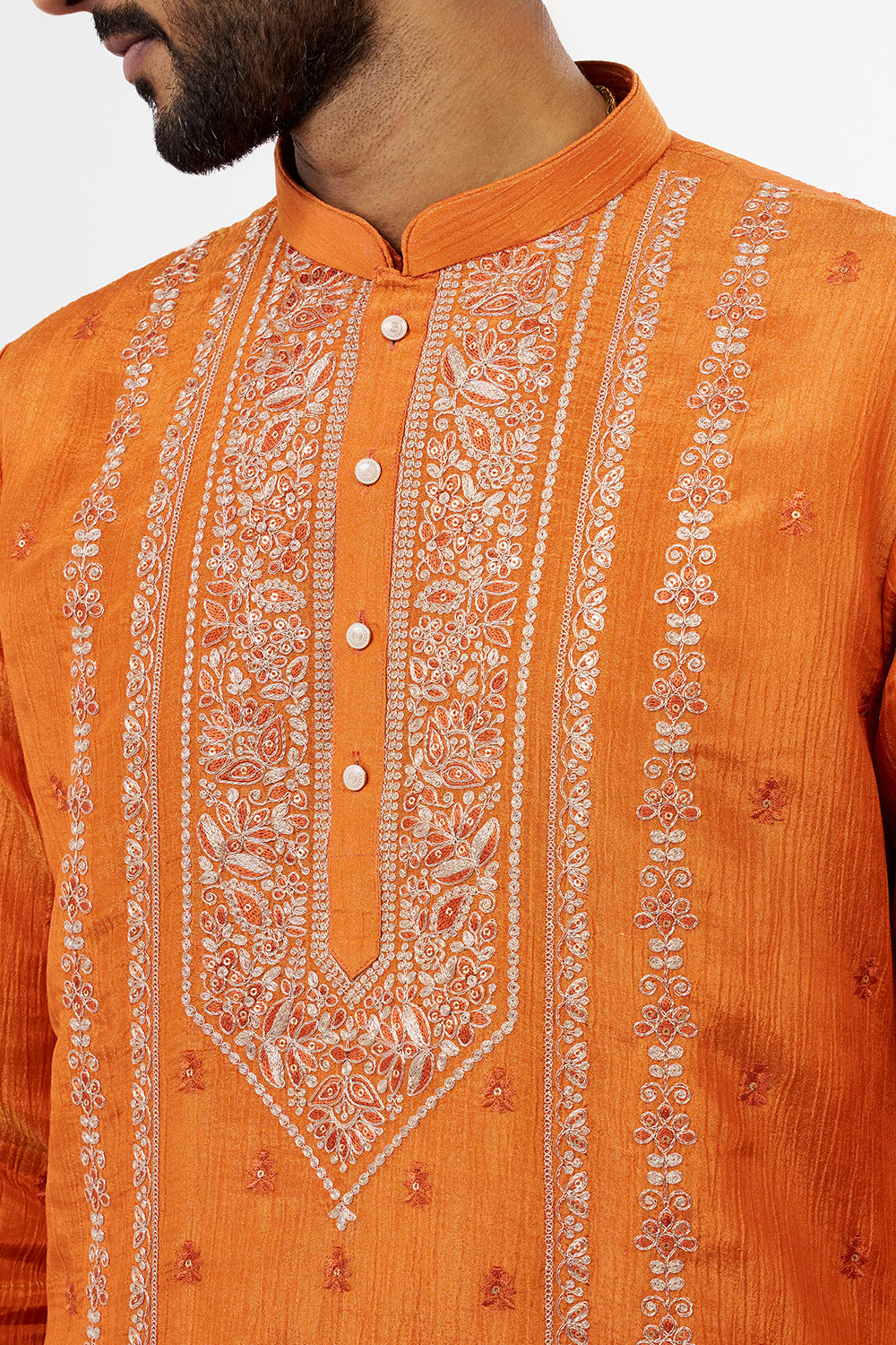 Orange Embroidered Men's Kurta Set