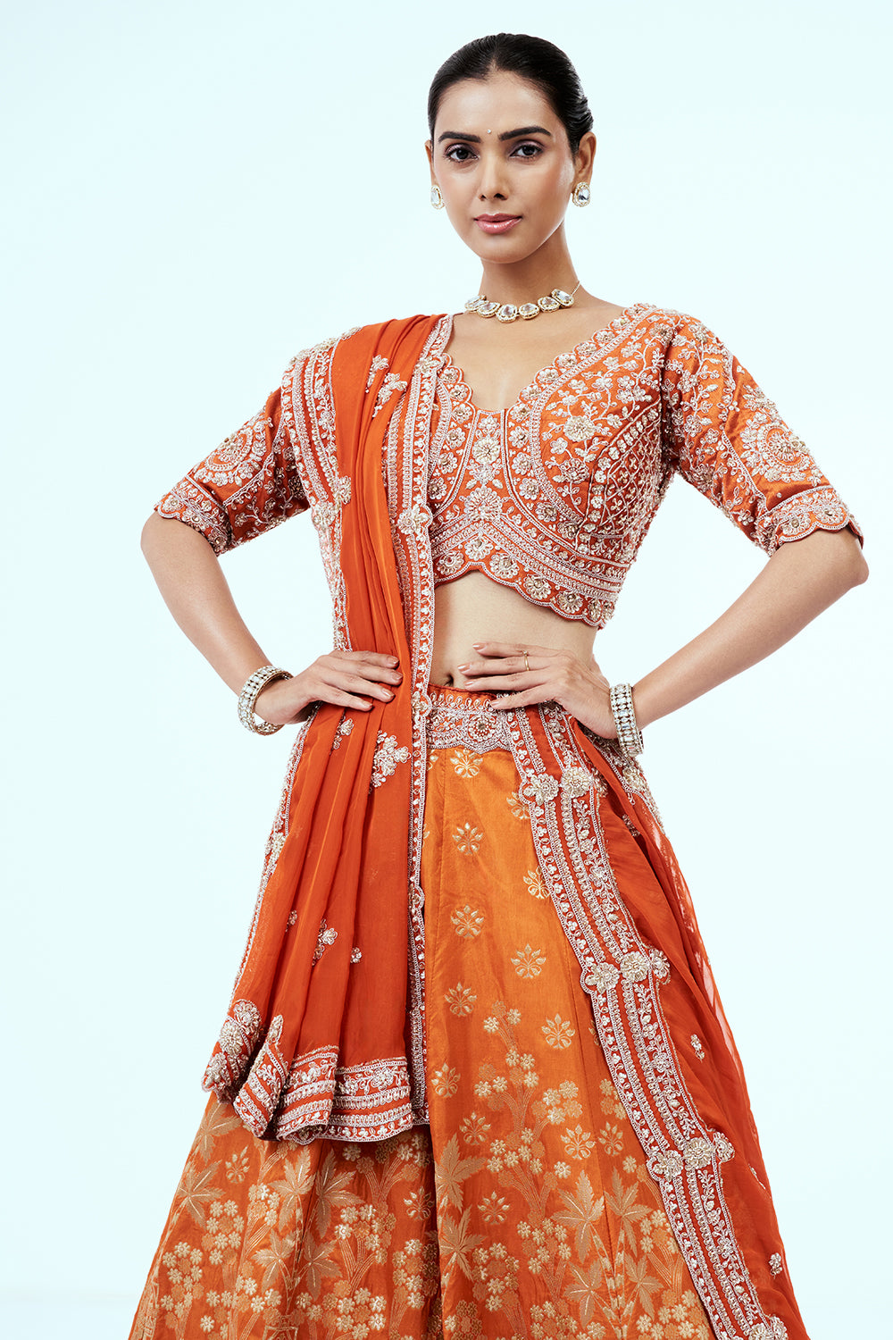 Orange Georgette Lehenga with Zardozi Work