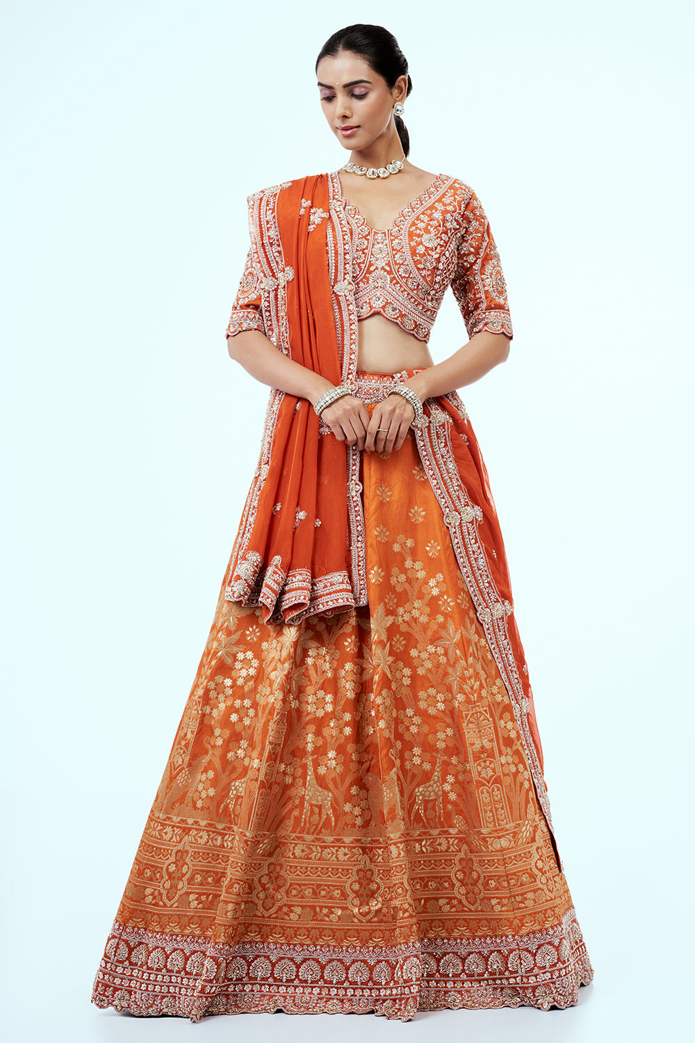 Orange Georgette Lehenga with Zardozi Work
