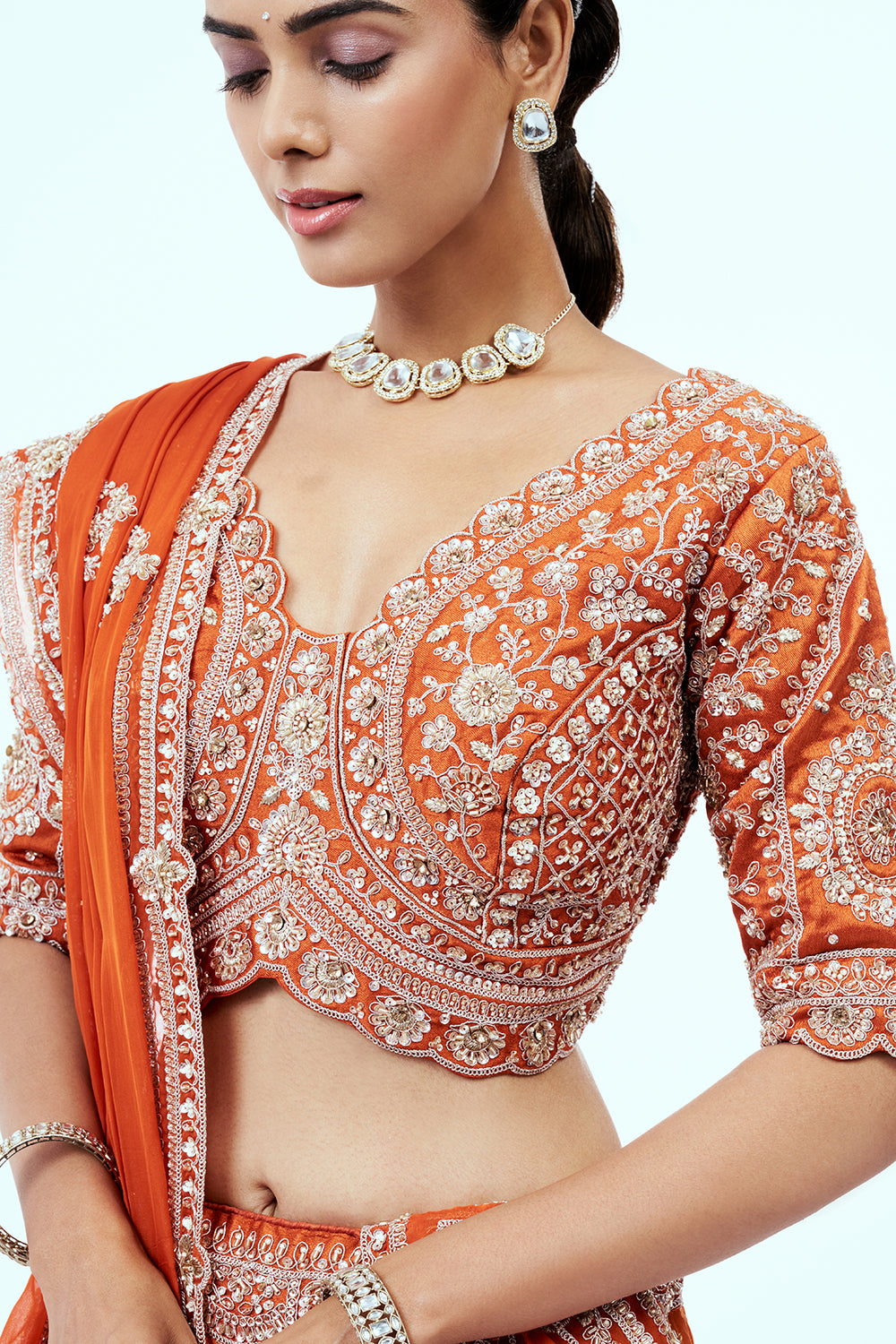 Orange Georgette Lehenga with Zardozi Work