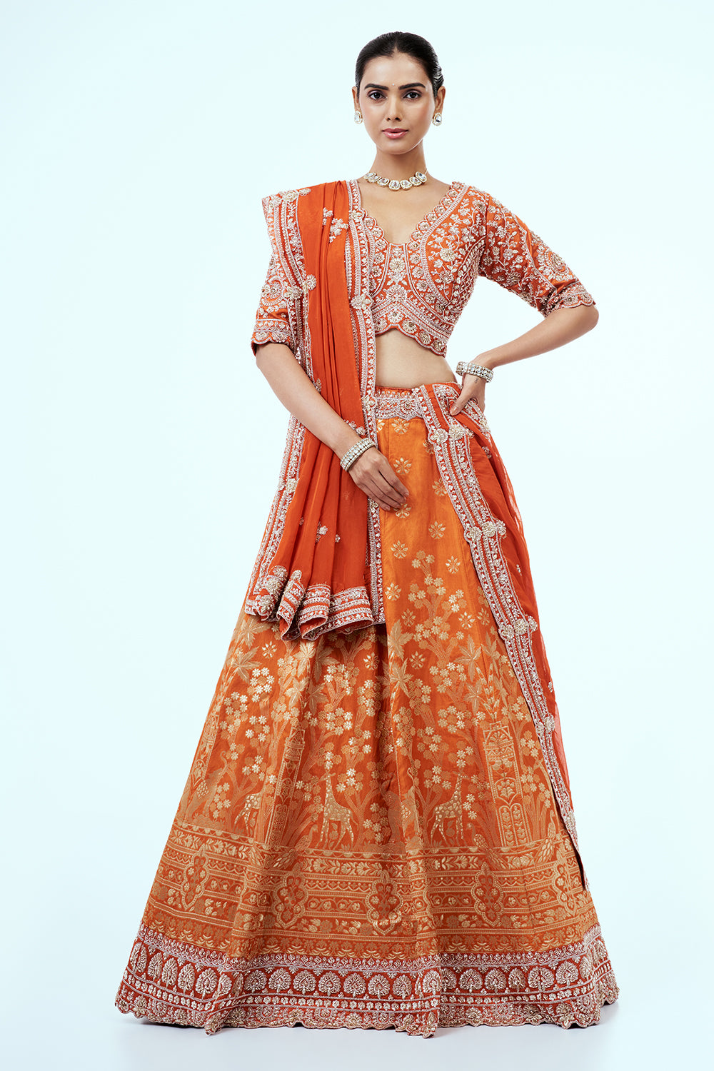 Orange Georgette Lehenga with Zardozi Work