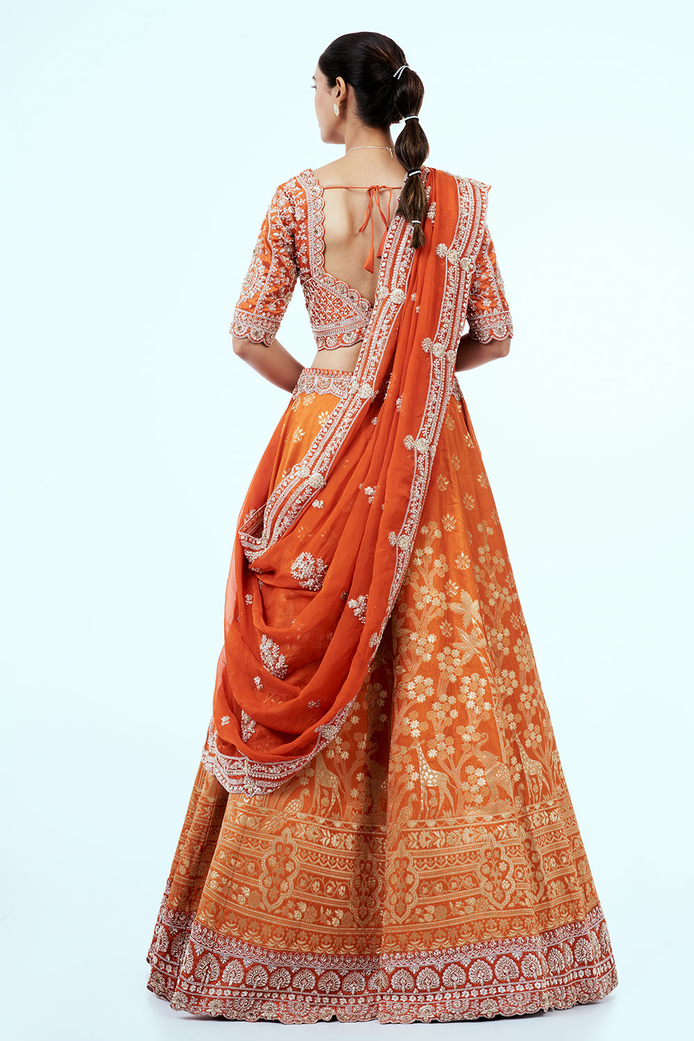 Orange Georgette Lehenga with Zardozi Work