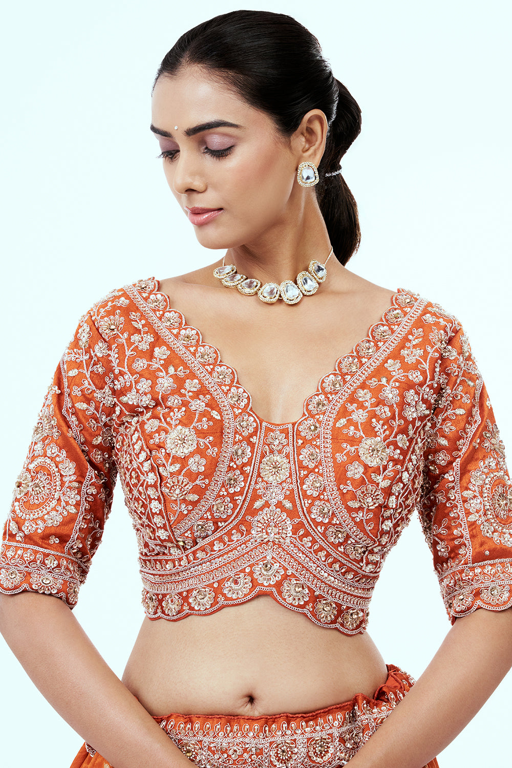 Orange Georgette Lehenga with Zardozi Work