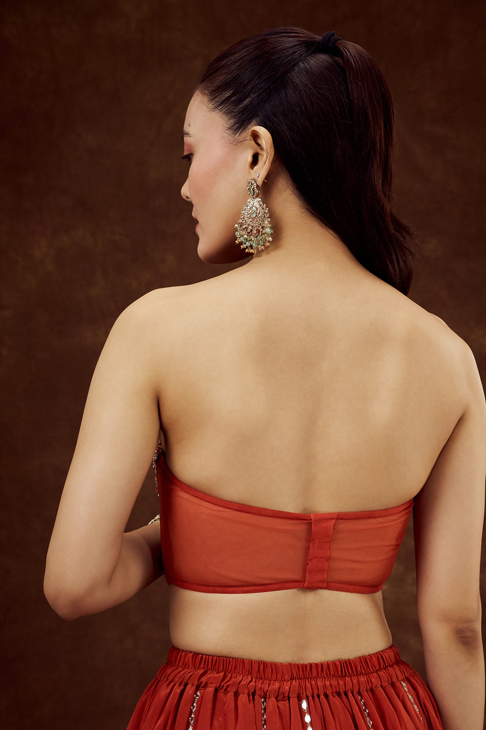 Orange Satin Crepe Cape Set with Thread and Mirror Work