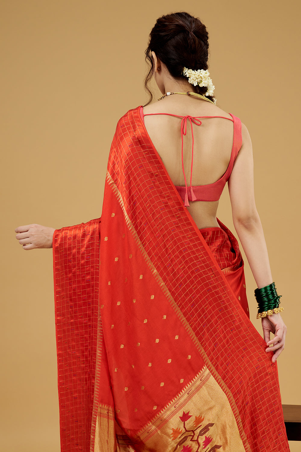 Orange Satin Silk Saree with Zari Work