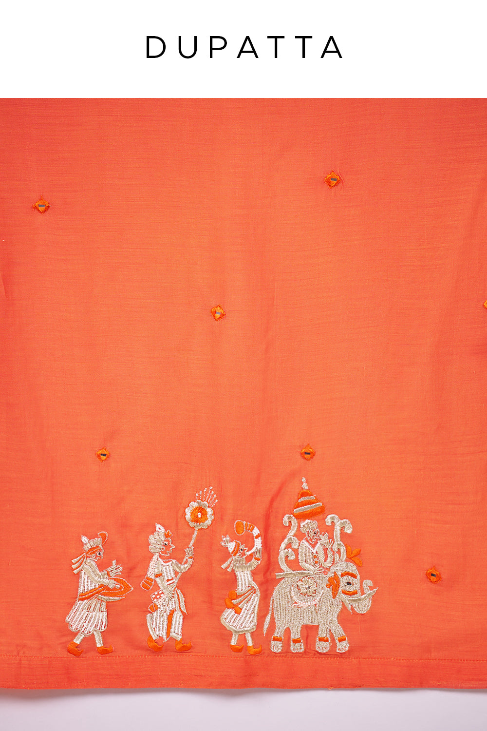 Orange Silk Kurta Set with Thread Embroidery