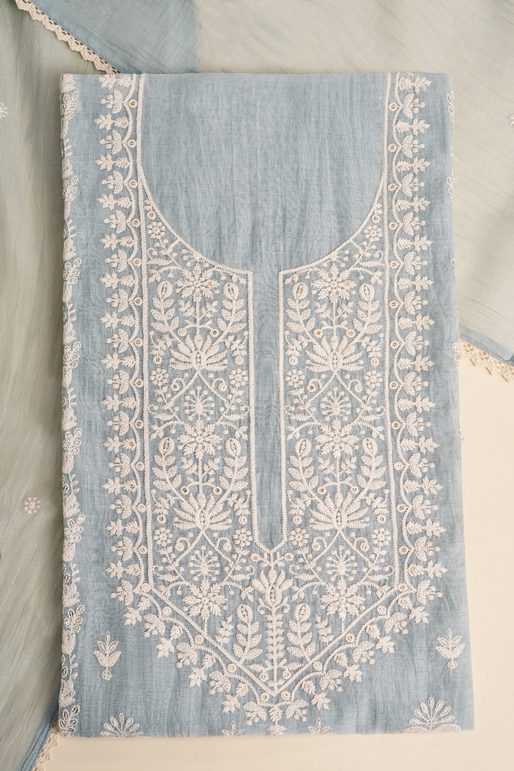 Light Blue Resham Embroidered Unstitched Suit Set