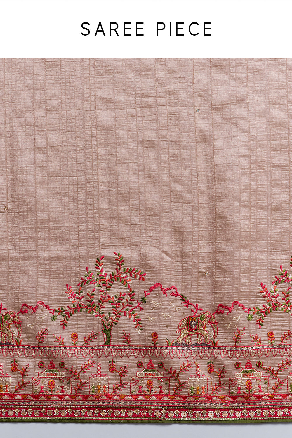Pale Brown Embroidered Raw Silk Saree