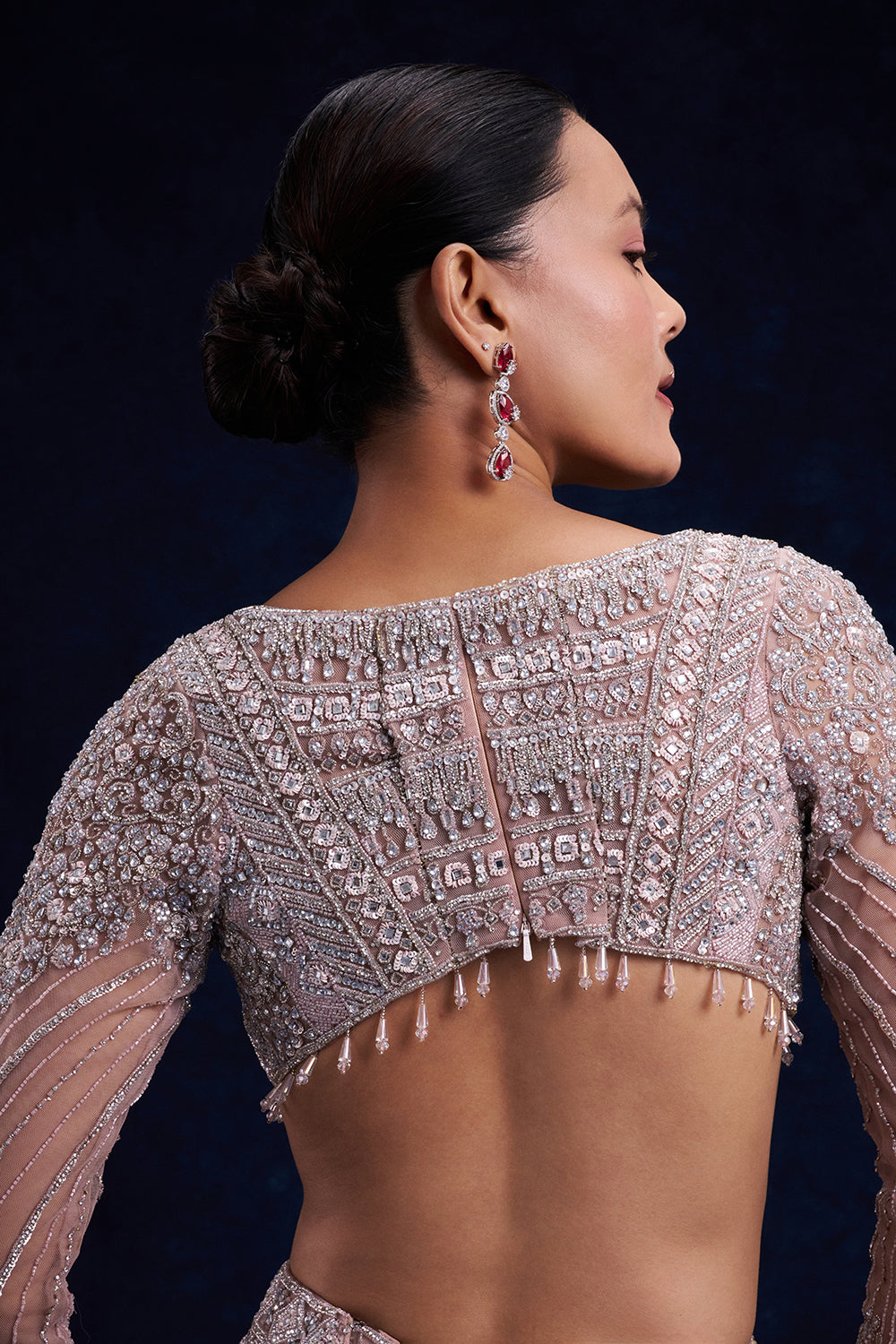 Pale Brown Net Ready Pleated Saree with Cutdana, Sequin and Bead Work
